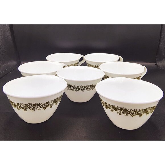 Coffee Cups Spring Blossom Green Crazy Daisy Corning Ware Vintage Lot of 7 - Picture 1 of 13